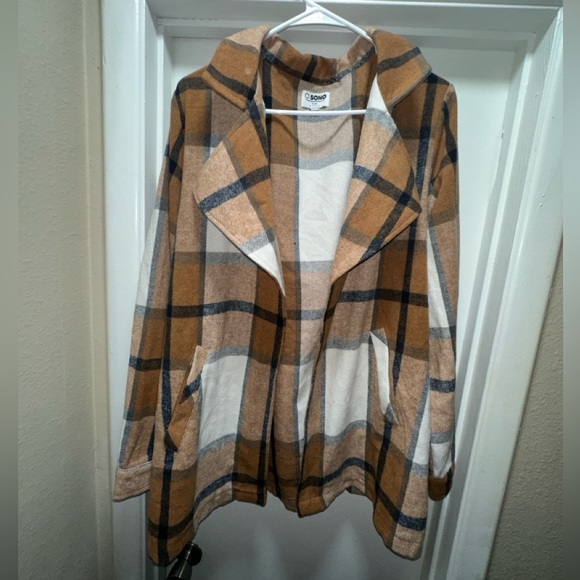 π Ci Sono Plaid Shacket Jacket XXL | Tan Cream Check | Soft Brushed Fall Layer π - Picture 2 of 7